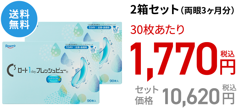 ロート1dayフレッシュビューリッチモイスト2 2箱セット(両眼3ヶ月分)